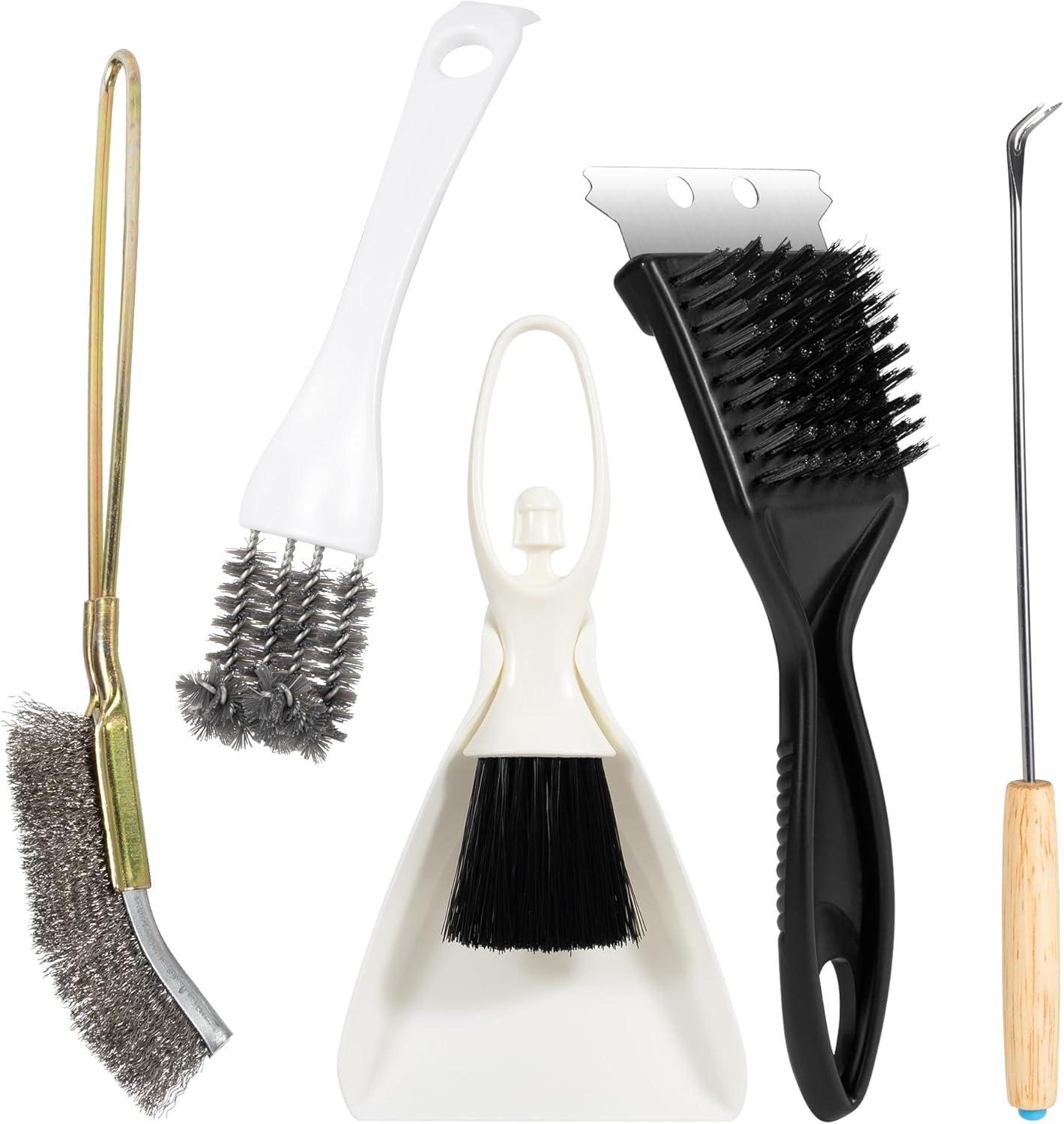 SIMPOR Bird Cage Cleaner Brush Kit front view showing the complete five piece tool set for pet hygiene.