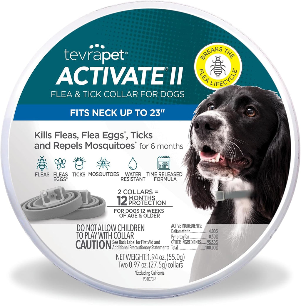 TevraPet Activate II Flea and Tick Collar for Dogs, 12 Months Prevention, 2 Count, for Medium and Large Dogs - Image 1