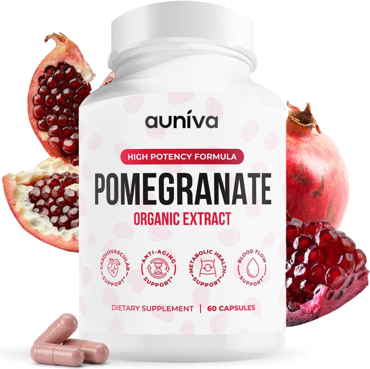 Organic Pomegranate Capsules 700mg - Pomegranate Fruit Extract Supplement - Organic Pomegranate Extract for Antioxidant, Heart & Energy Support - Ancient Wellness Formula - 60 Capsules - Image 1