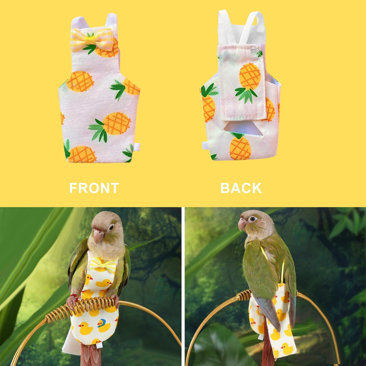 Different color styles included in the washable bird diaper set.