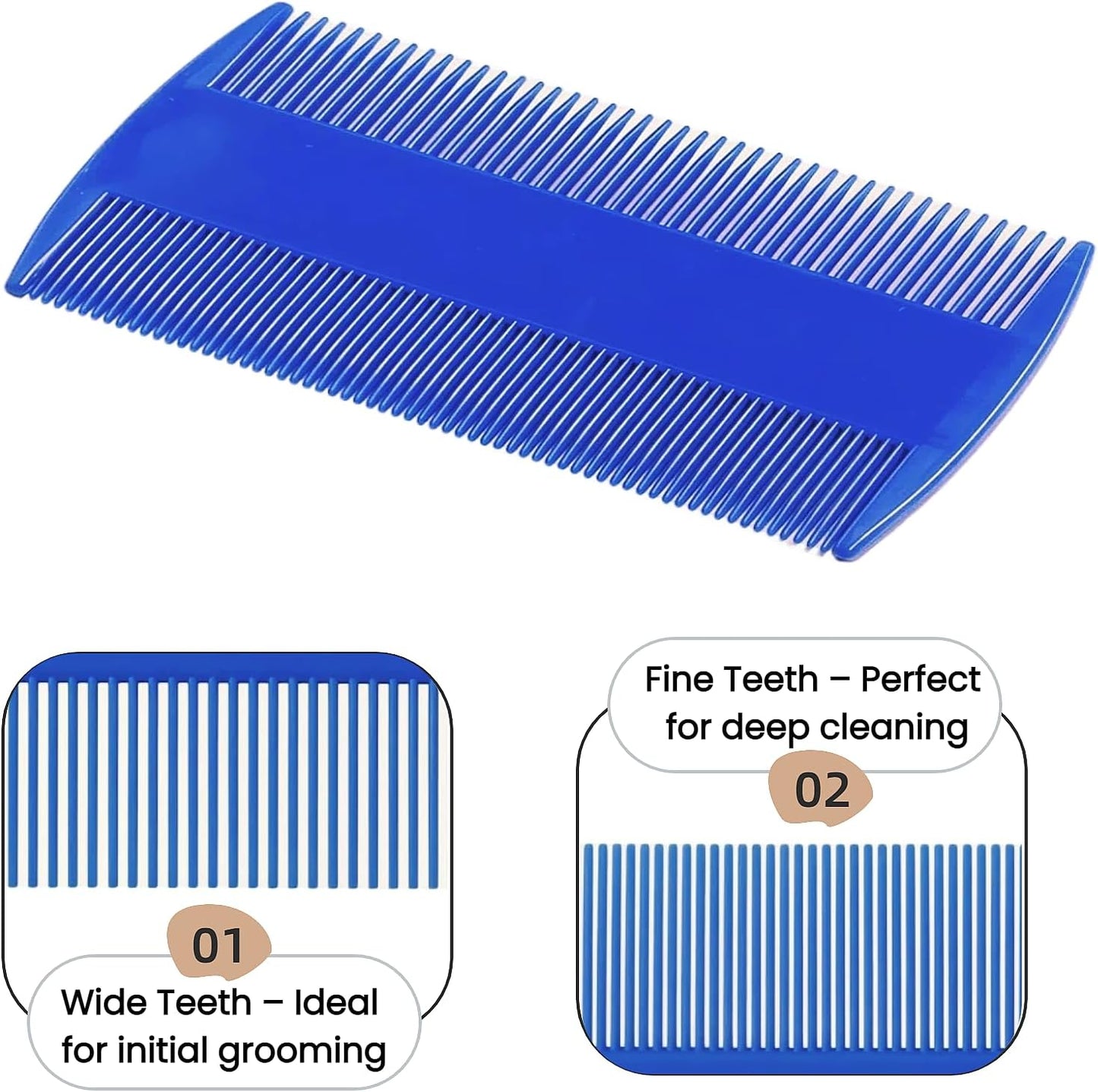 Close up of fine-tooth stainless steel flea comb teeth
