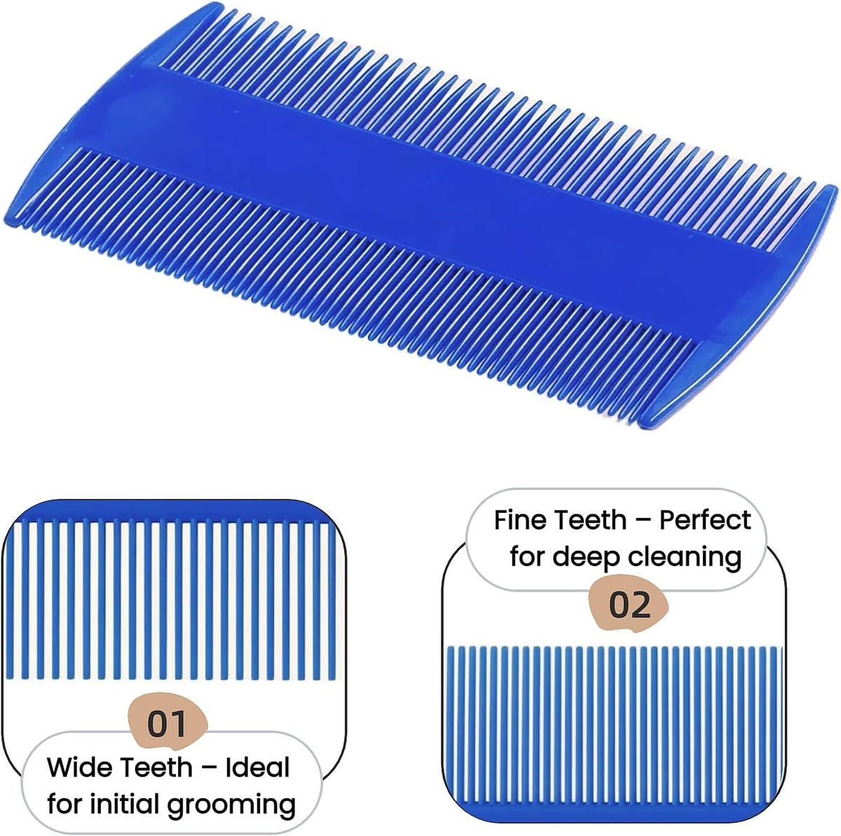 Close up of fine-tooth stainless steel flea comb teeth