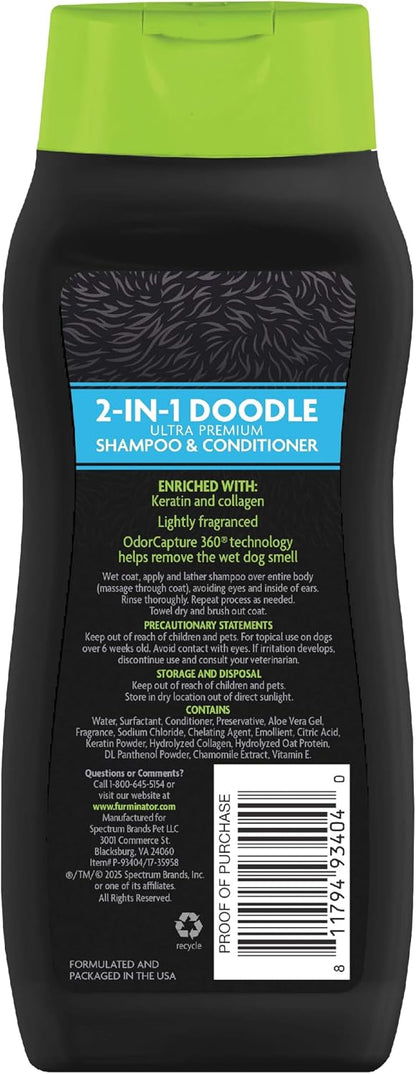 FURminator Doodle dog shampoo and conditioner 16 fluid ounces label details