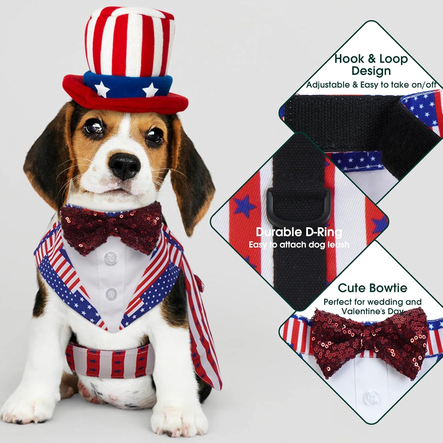 Kuoser formal dog tuxedo with sequined bow tie for medium and large dogs