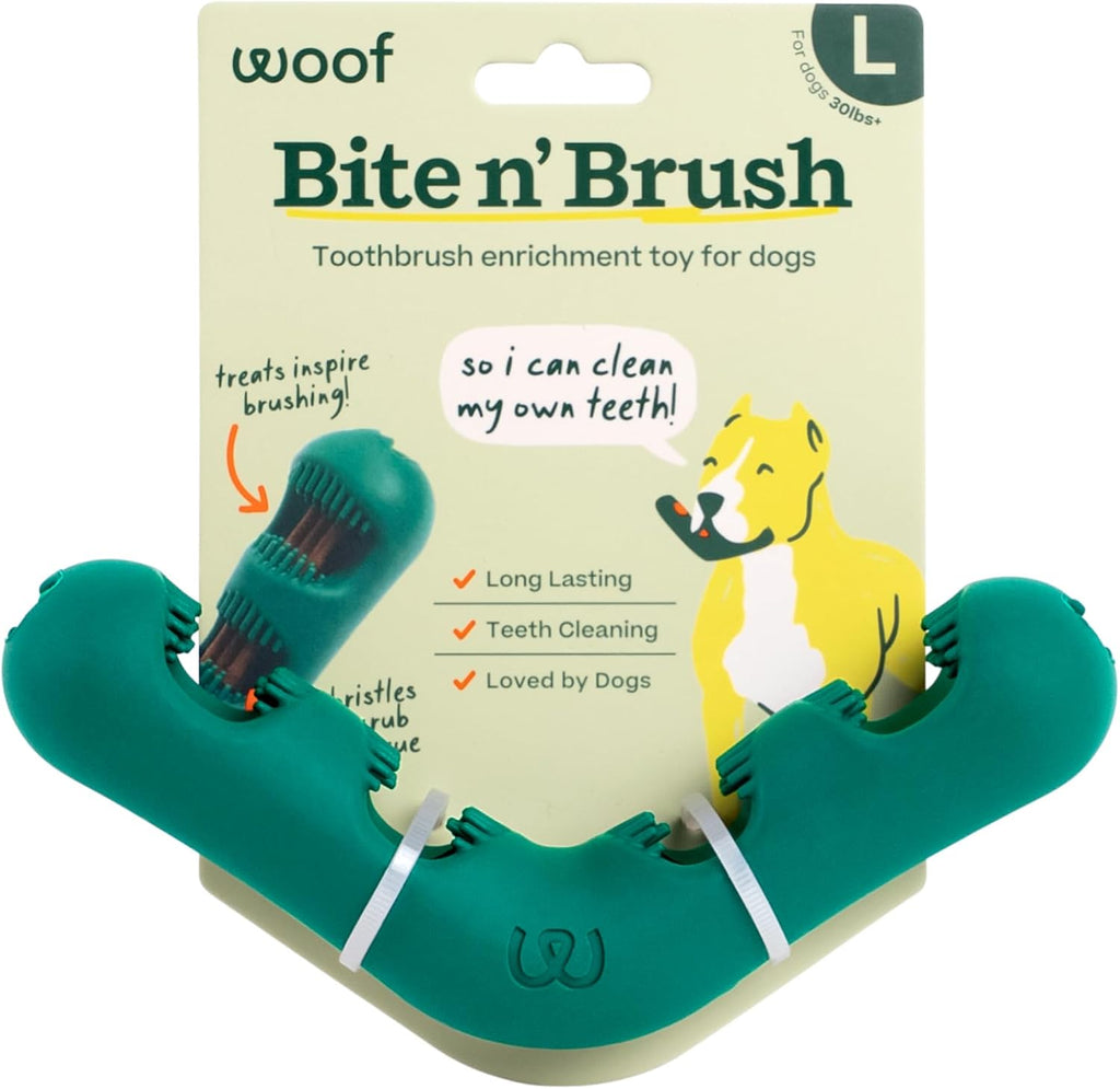 WOOF The Bite n' Brush - Dog Toothbrush Toy - Scrub Plaque and Tartar from Your Dog's Teeth and Mouth - Dog Dental Chew Toy - Small - Image 10