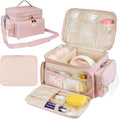 Jaffzora breast pump bag front view showing pink premium nylon exterior.