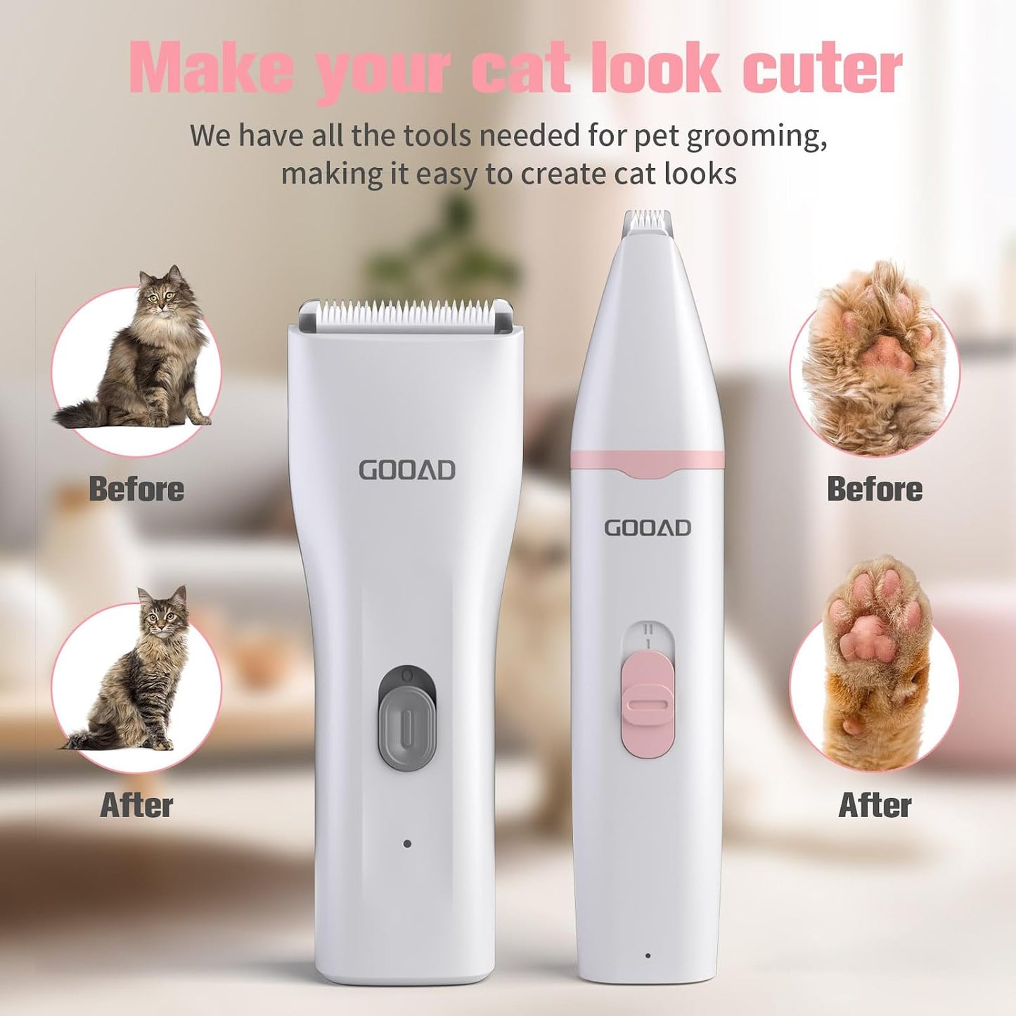 Gooad 4 in 1 pet hair trimmer showing nail grinder attachment
