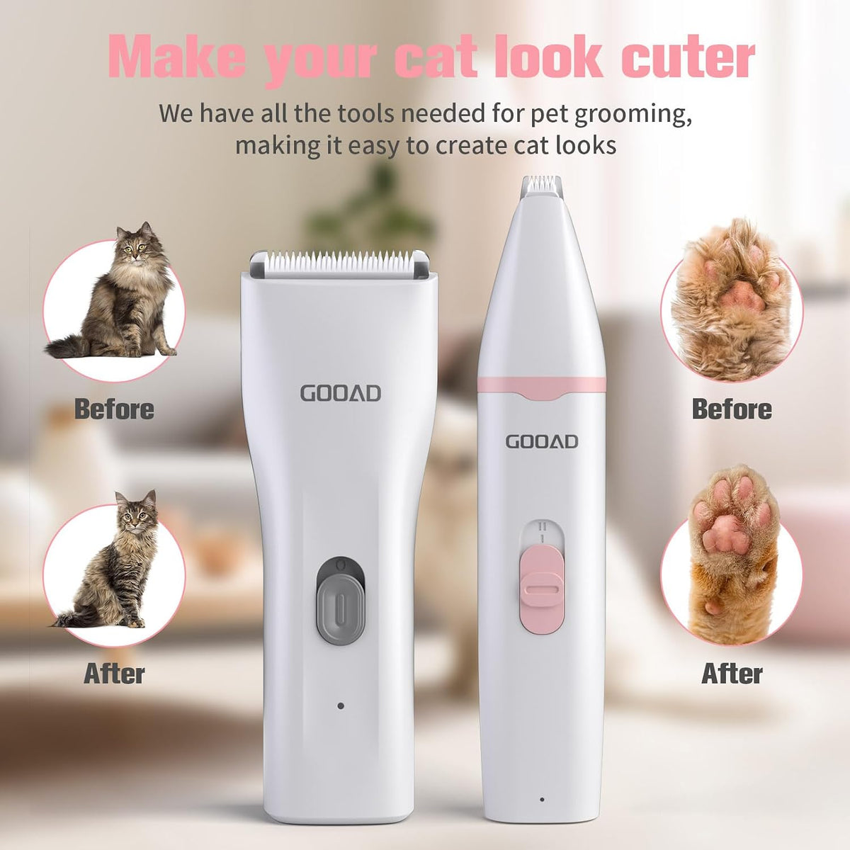 Gooad 4 in 1 pet hair trimmer showing nail grinder attachment