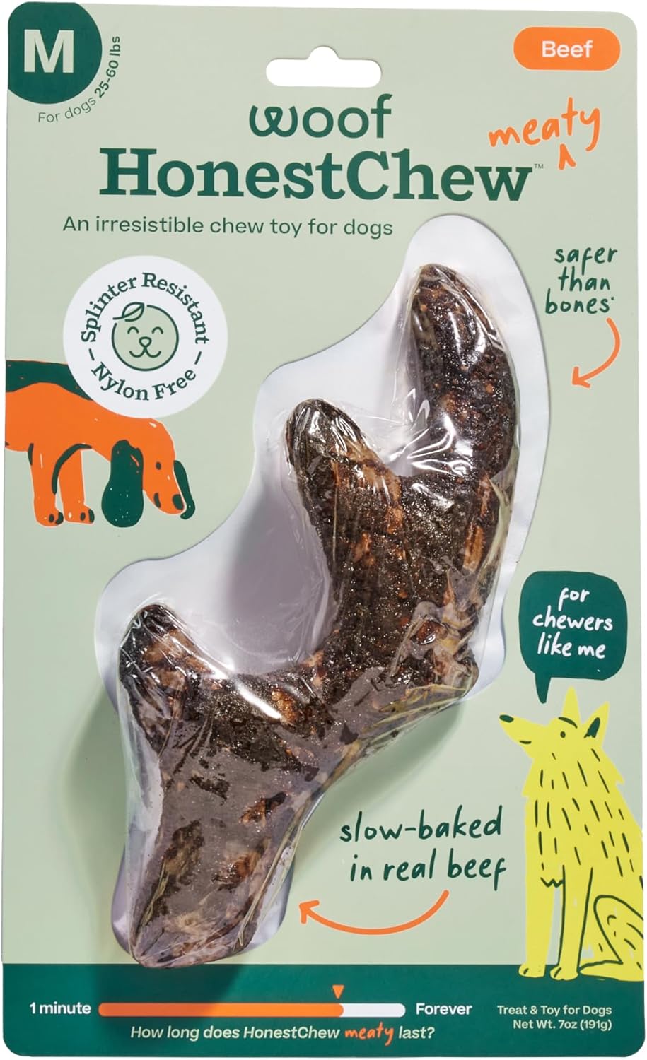 WOOF HonestChew Meaty Dog Toy Y-Gnawt - Durable Dog Chews - Made with Real Beef and Natural, Plant-Based Ingredients - Splinter-Resistant - Safer Than Dog Bones - Medium - Image 9