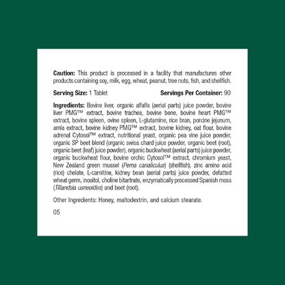 Standard Process Feline Whole Body Support supplement facts label