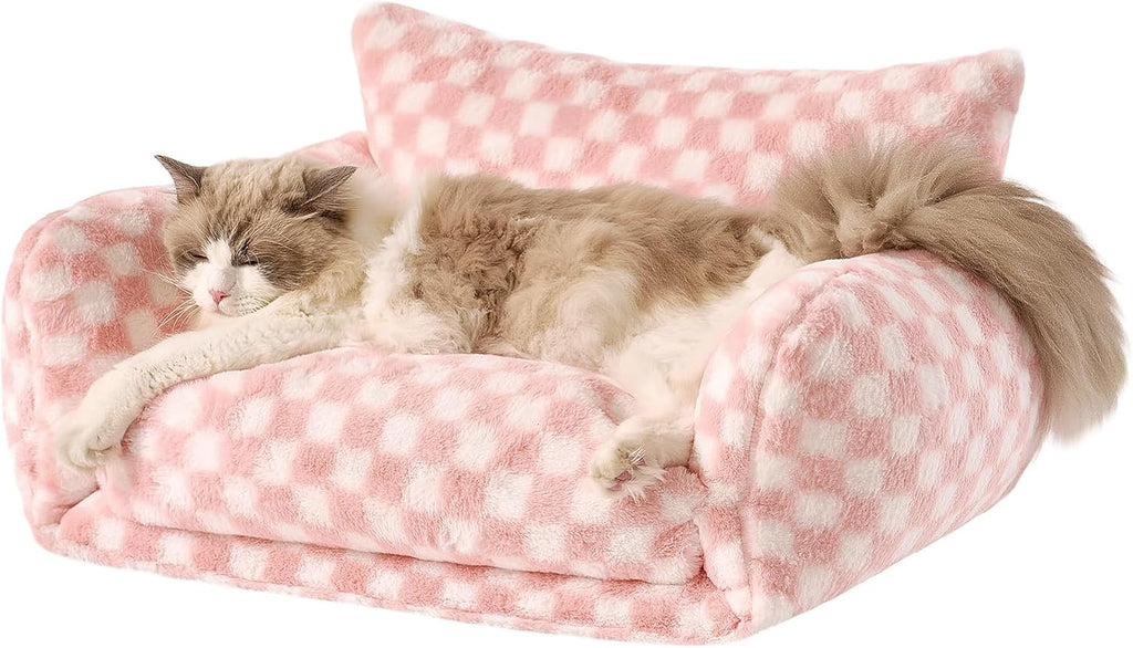 Hollypet Cat Bed Fluffy Plush Multifunctional Double-Layer Machine Washable Soft Warming Kitty Pet Couch Orthopedic Nest Beds for Small Cats Kitten and Dogs up to 13lbs, Khaki(21x15x8 inch) - Image 11