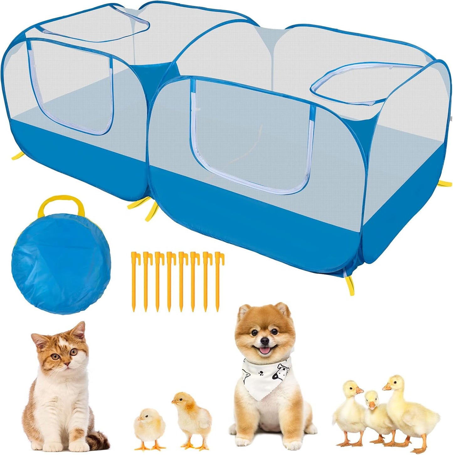 Small Animals Playpen with Detachable Bottom, Breathable Mesh Walls, Portable Indoor/Outdoor Pet Cage Tent for Rabbits, Puppies, Kittens, Chicks (Blue) - Image 1
