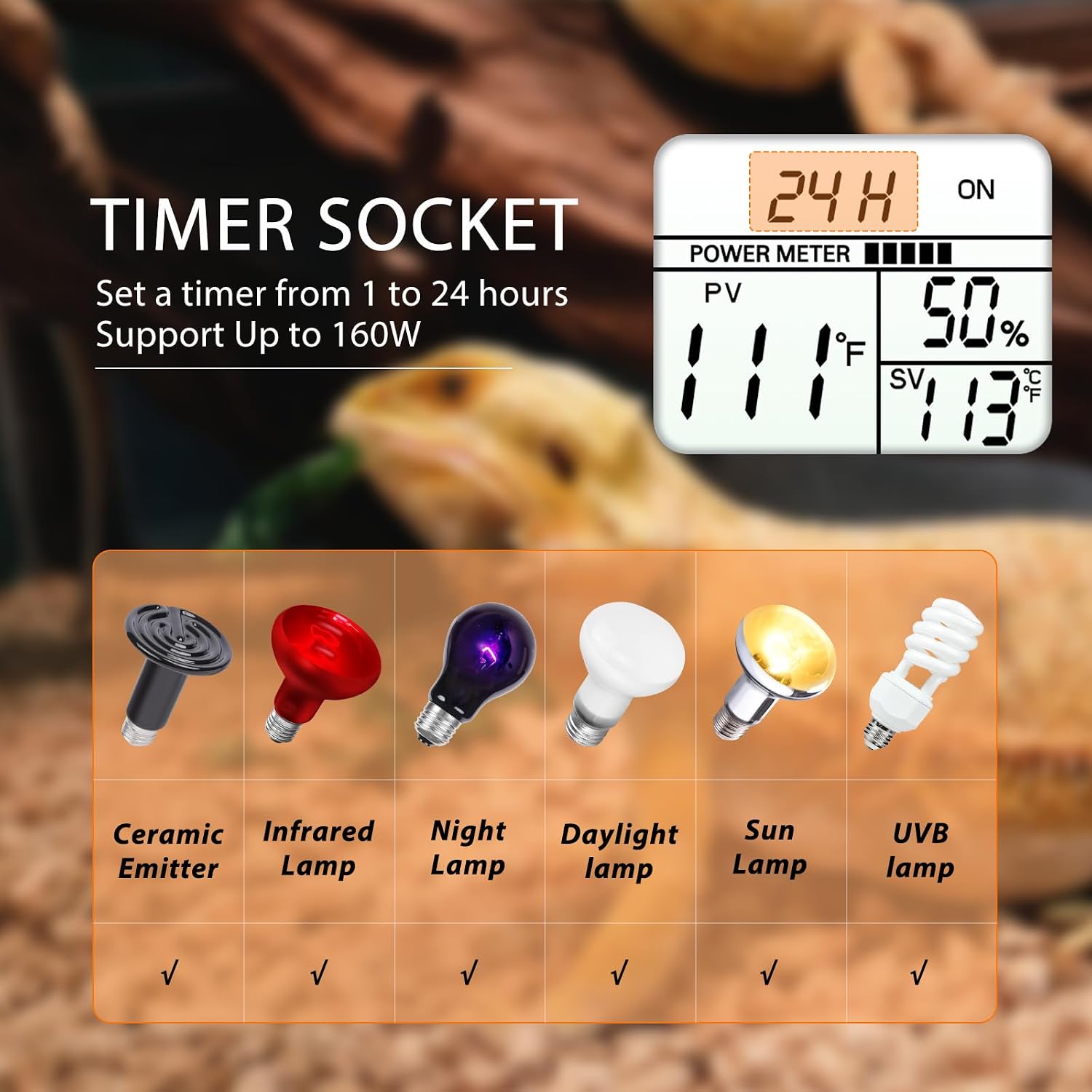 REPTITRIP PID dimming thermostat controller close up highlighting the daytime and nighttime programming buttons
