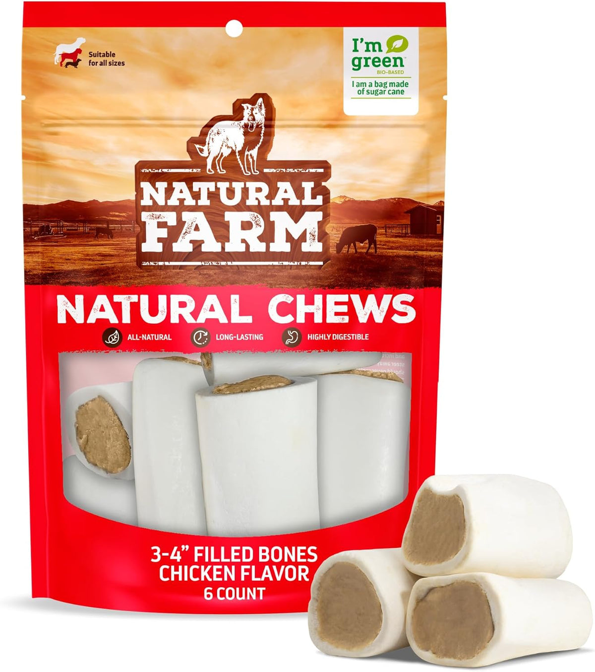 Natural Farm Peanut Butter Filled Bones (3-4 Inch, 6 Count), Limited Ingredient, Natural Stuffed Dental Dog Bone Treats for Dogs, Made with Real Beef - Image 14