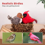 Cat playing with interactive chirping bird toy