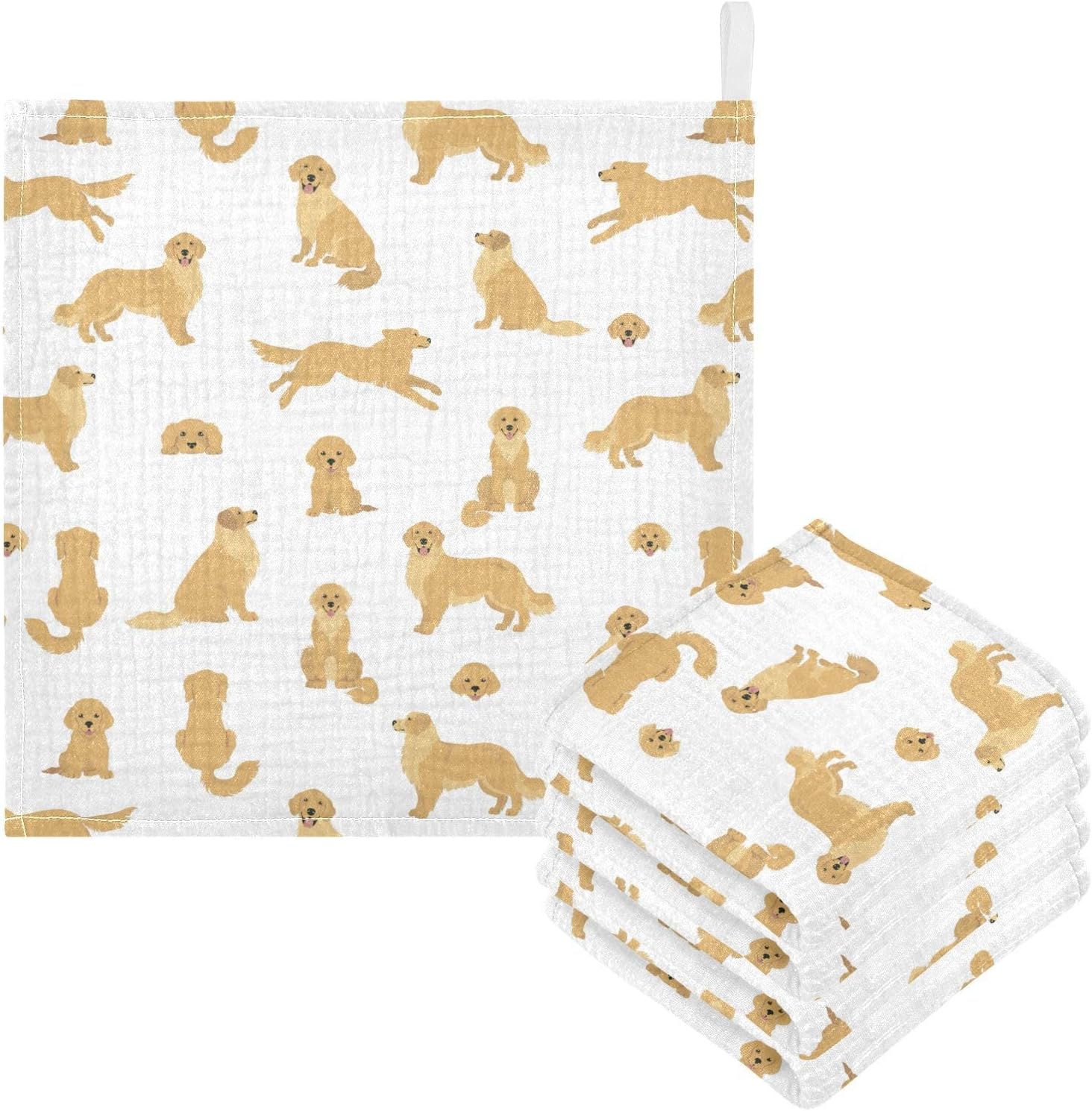Vvfelixl baby cotton washcloths golden retriever print front view