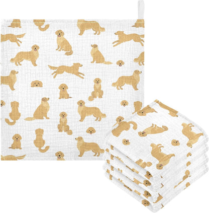 Vvfelixl baby cotton washcloths golden retriever print front view