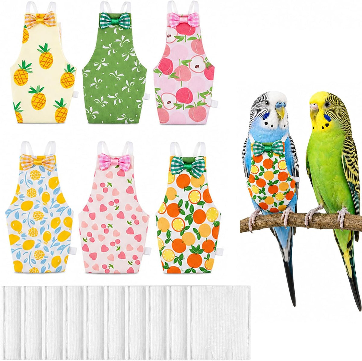 6 Pack Reusable Bird Diapers with 10 Washable Pads - Image 1