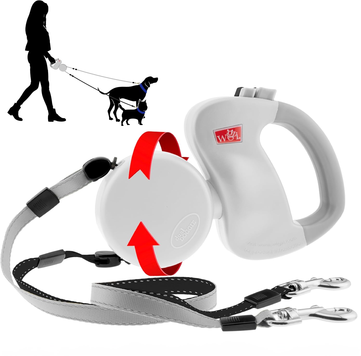 Wigzi dual retractable leash packaging and contents