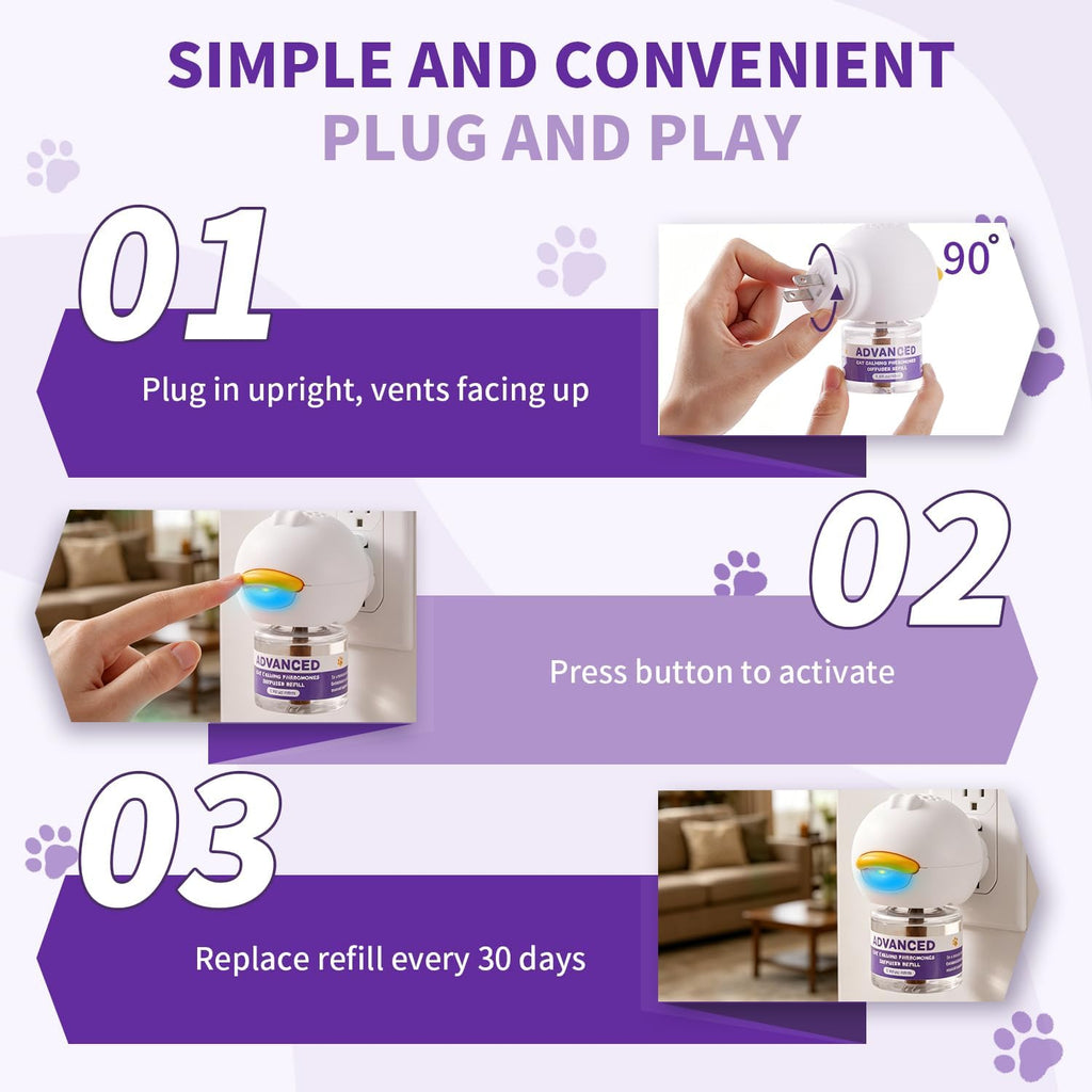 Cat Calming Diffuser Kit with 2 Diffusers & 4 Refills (48mL Each), Cat Pheromones Calming Diffuser for Cat Anxiety Relief, Stress Reduction & Behavior Support, 30-Day Refills, Suitable for All Cats - Image 6