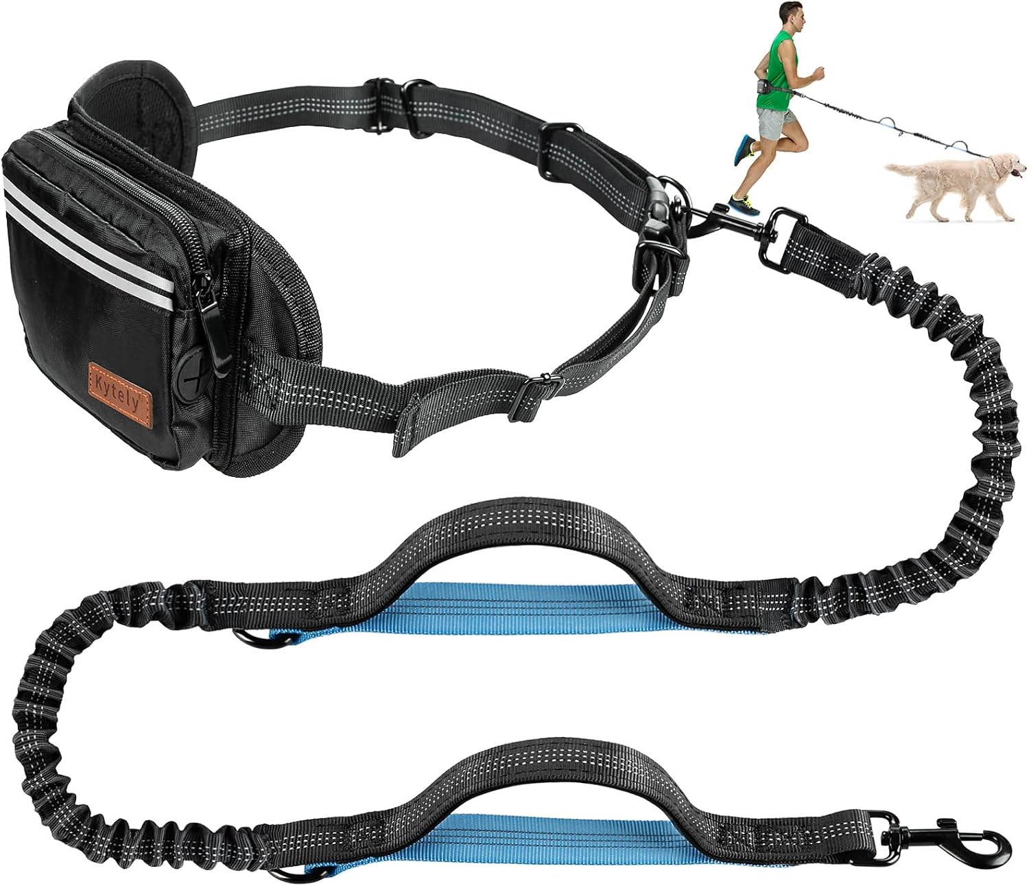 Kytely hands free dog leash with zipper pouch front view