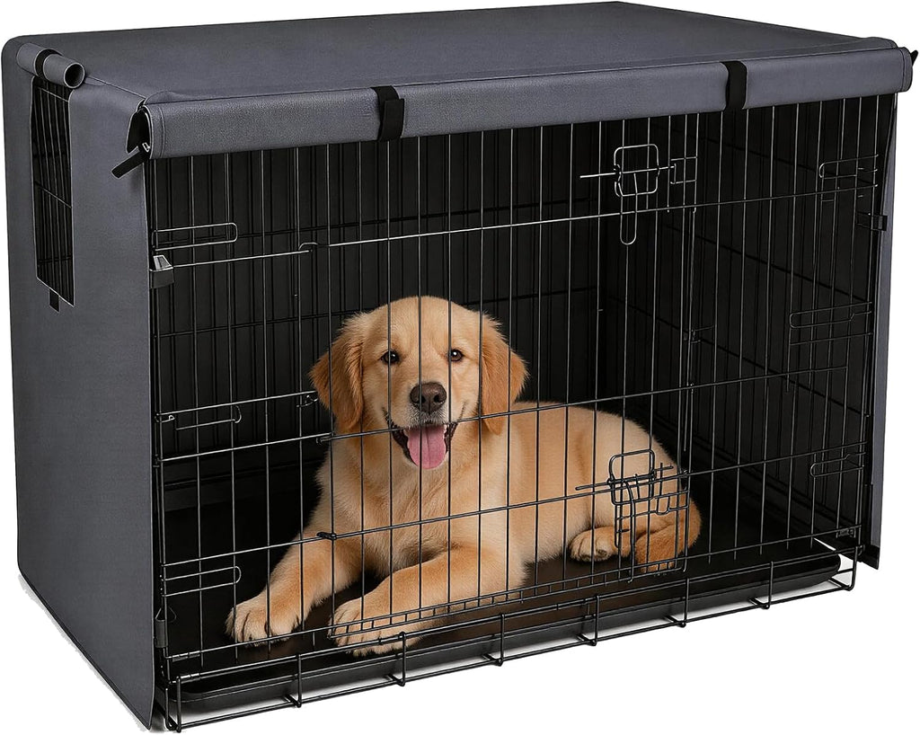 Pawise Dog Crate Cover,Heavy Duty Polyester Dog Kennel Cover for Wire Crates,Windproof & Waterproof Sunshade with Double Door & Roll-Up Windows, Machine Washable,Indoor & Outdoor Use (Grey 42 Inch) - Image 14