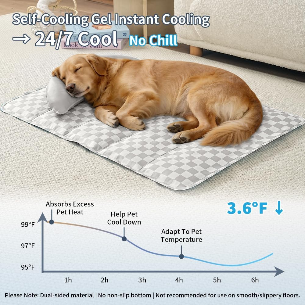 Grey checkered cooling mat for pets top view