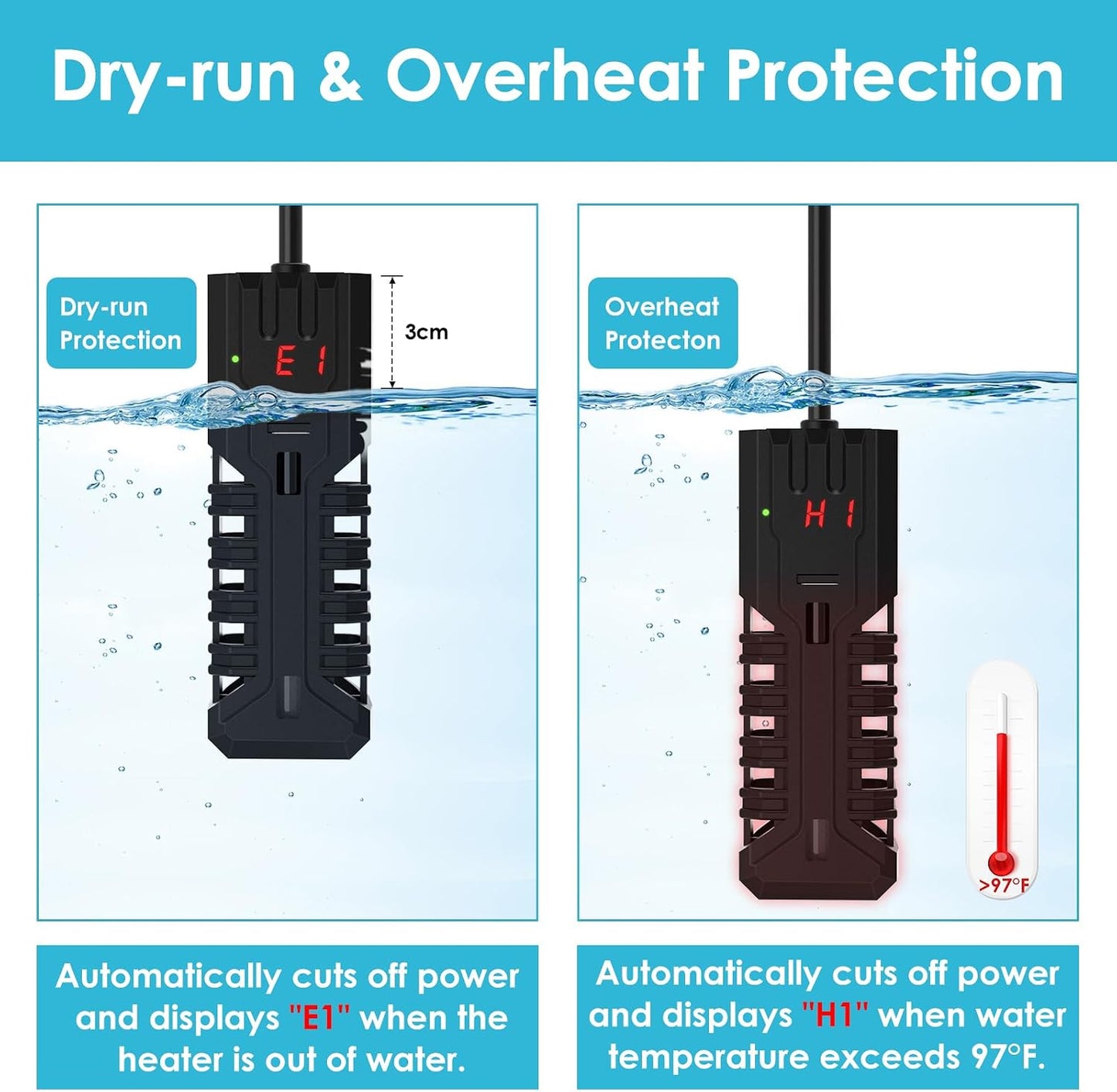 Side profile of Devopet 5.3 inch aquarium heater