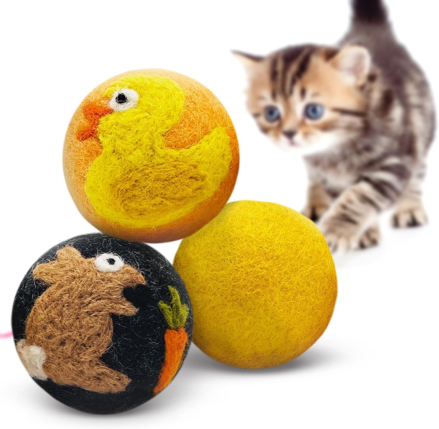 Hustle & Blush Love Ewe Felted Cat Toys 3 Pack - 2 Inch Fish & Bird Hand Made Cute & Fun Design Kitten Wool Felt Balls for Indoor Play & Exercise - 100% New Zealand Handmade Felted Balls - Image 13
