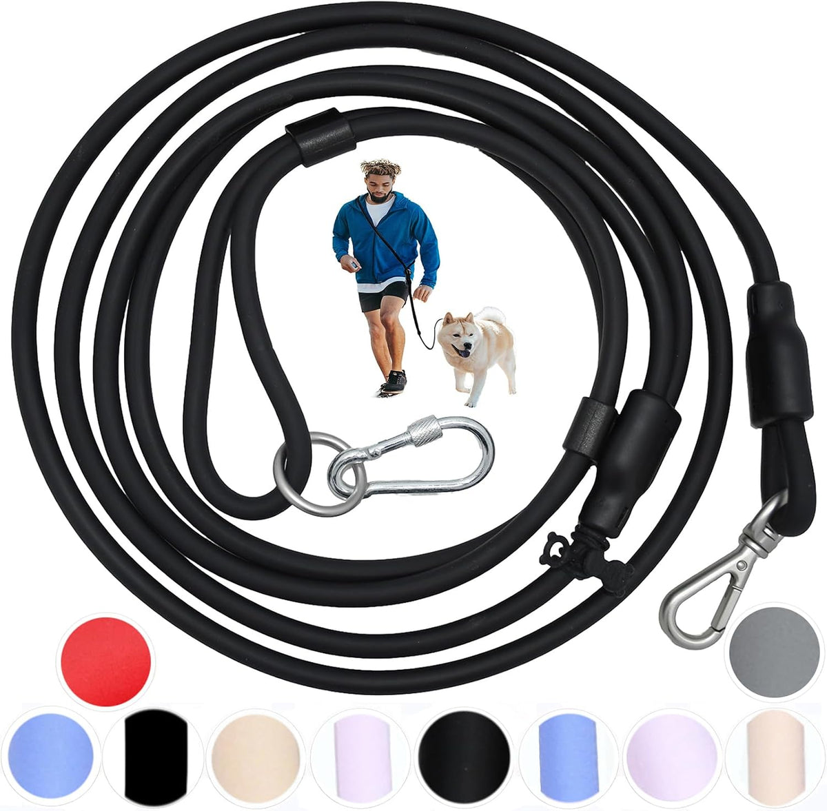 Hands Free Dog Leash Crossbody & Waist for Walking, 9-in-1 No Pull Dog Harness & Leash Set, Heavy Duty Waterproof Slip Lead for Large Medium Breeds (20-120lbs, Black) - Image 1