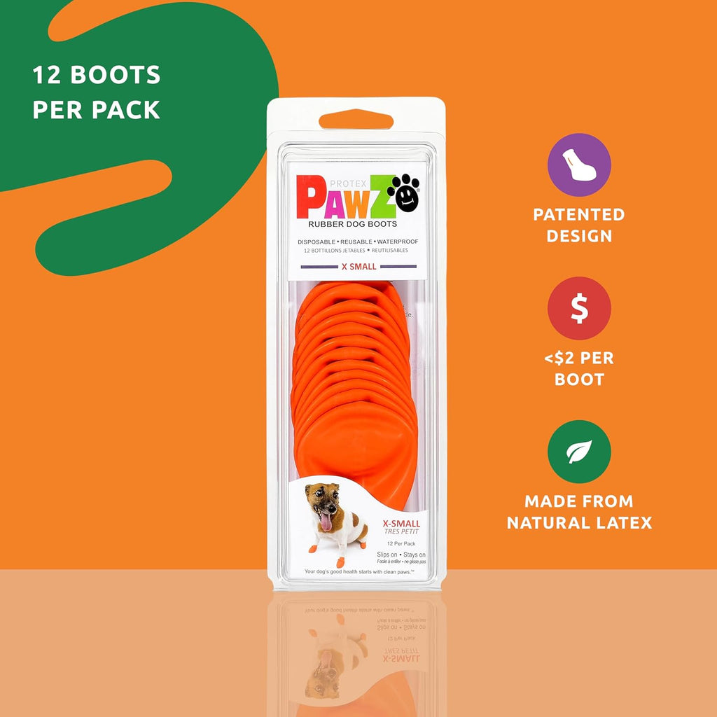 Close up of natural rubber Pawz dog shoes