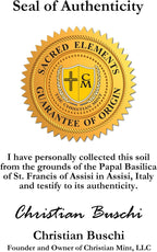 Italian silver alloy pet medal reverse side showing sealed Assisi soil capsule
