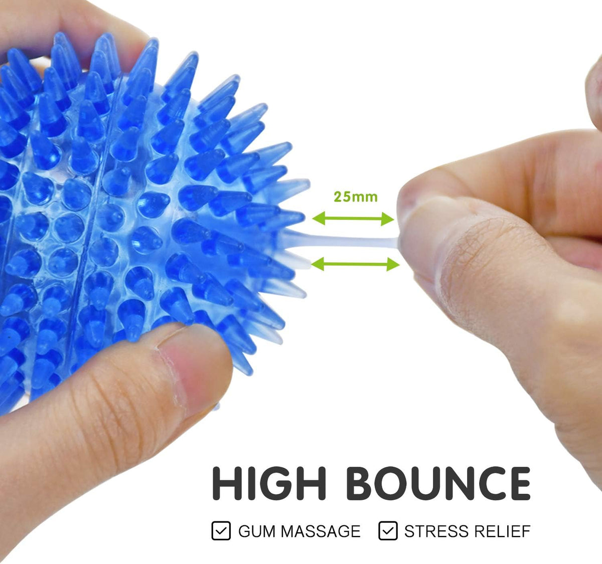 Close up of spike texture on Sharlovy dog fetch toys