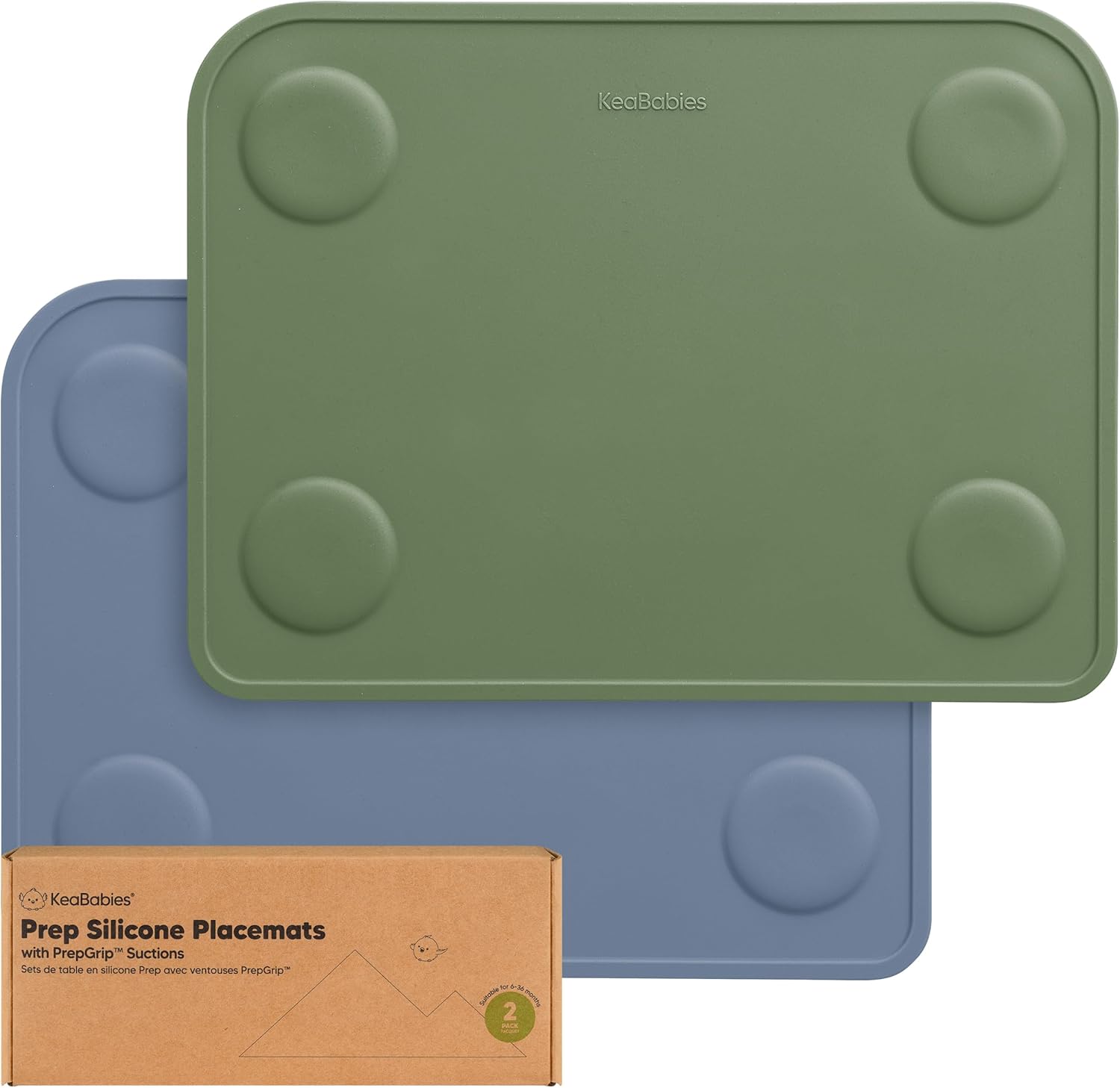 KeaBabies Prep Silicone Placemats 2 Pack front view slate color on a wooden dining table