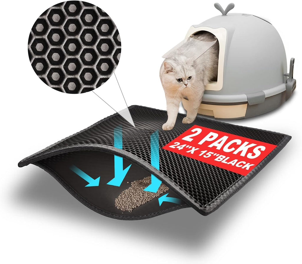 Pieviev 2 Packs Cat Litter Mat Double Layer Waterproof Urine Proof Trapping Mat (30''X24'', Gray) - Image 9