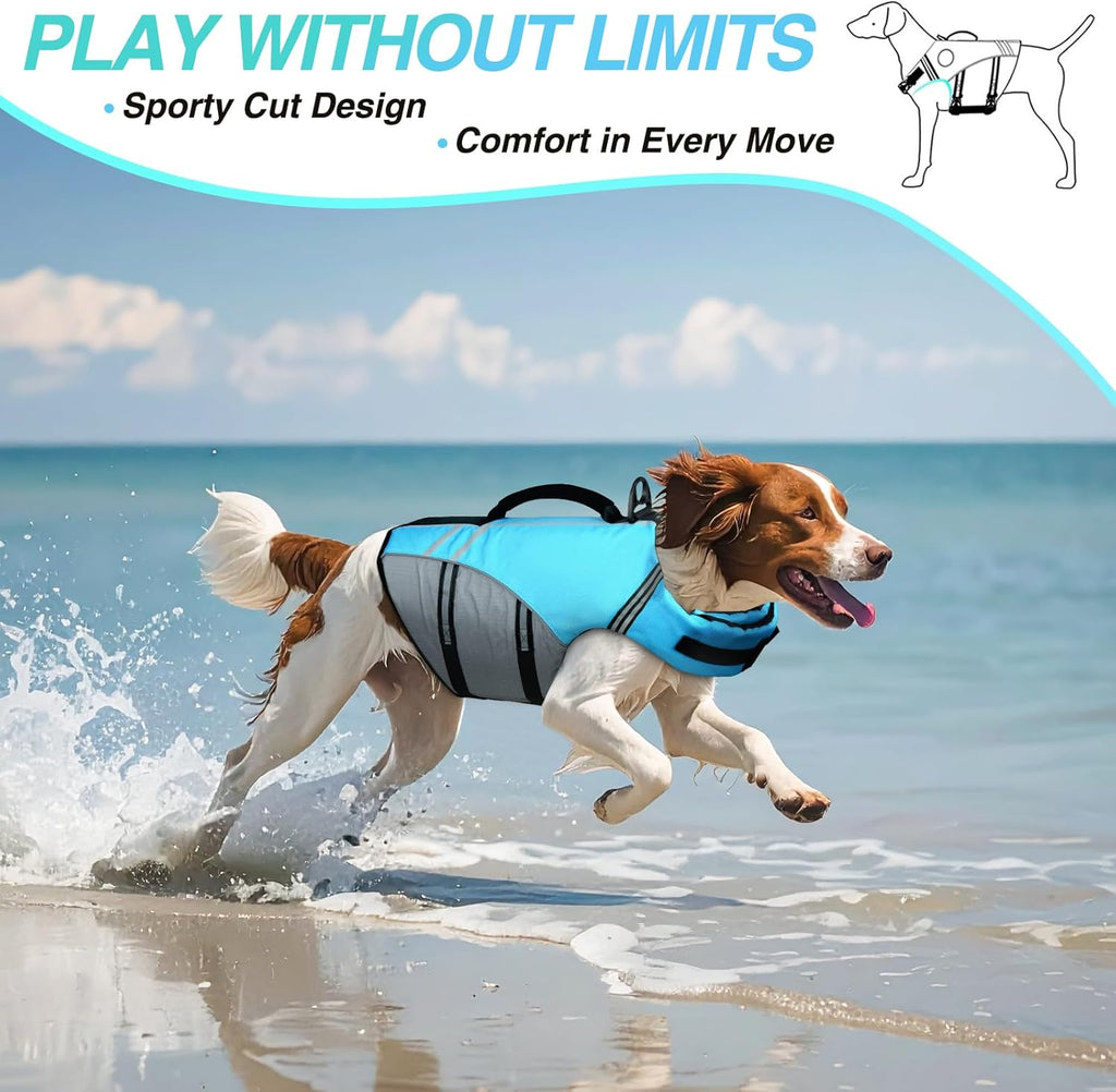 Vivaglory dog life jacket front view in lake blue medium