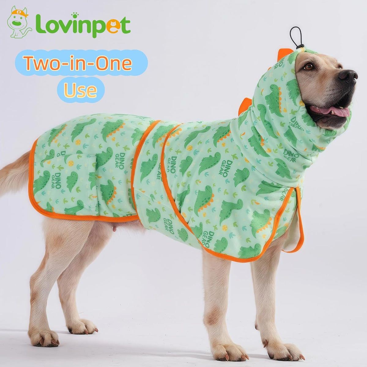 Detailed view of wind-blocking edges and tall neck hood on LovinPet dog coat