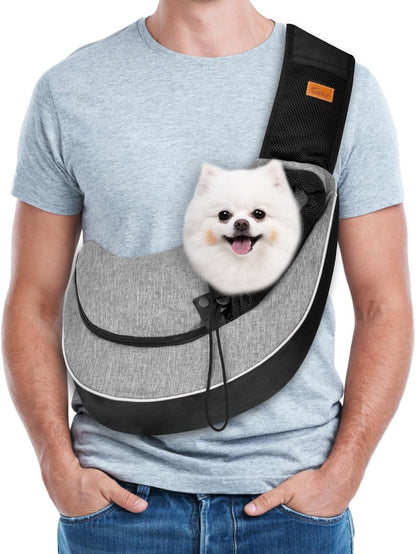 Cuby Pet Sling Carrier for Small Dogs Cats,Adjust Drawstring & Zipper Security Hook Triple Designs for Pets' Securty Dog Bag,Breathable Travel Pet Puppy Sling Carrier (Purple, M (5-10 lbs)) - Image 10