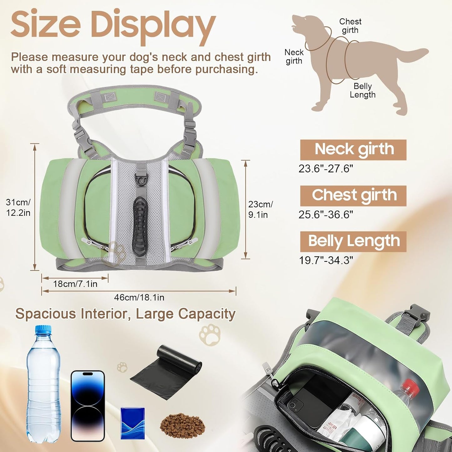 Detachable dog backpack vest being converted into a lightweight harness
