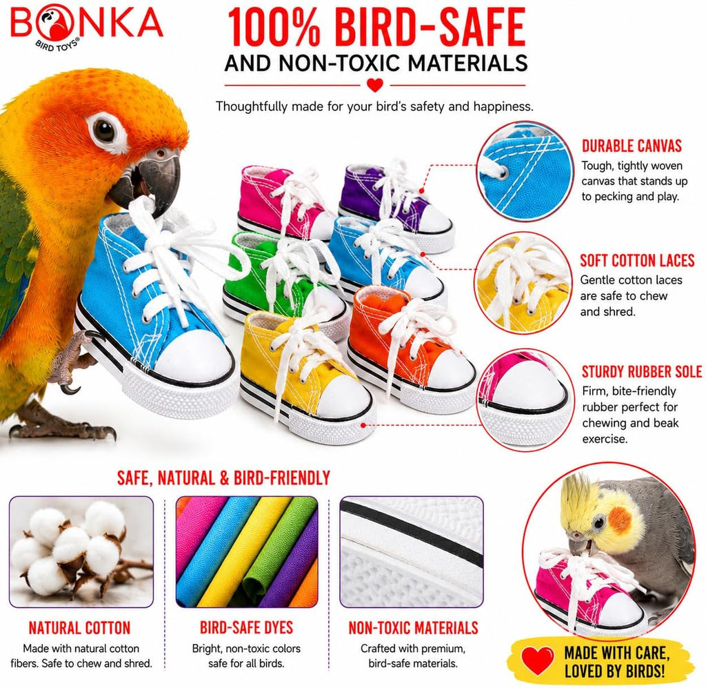 Bonka Bird Toys 6 Mini Sneakers Colorful Cotton Shredding Parrot Parrotlet Budgie Finch Cockatoo - Image 7