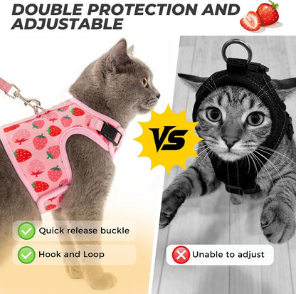 Bingpet adjustable cat walking harness showing the secure double metal D rings