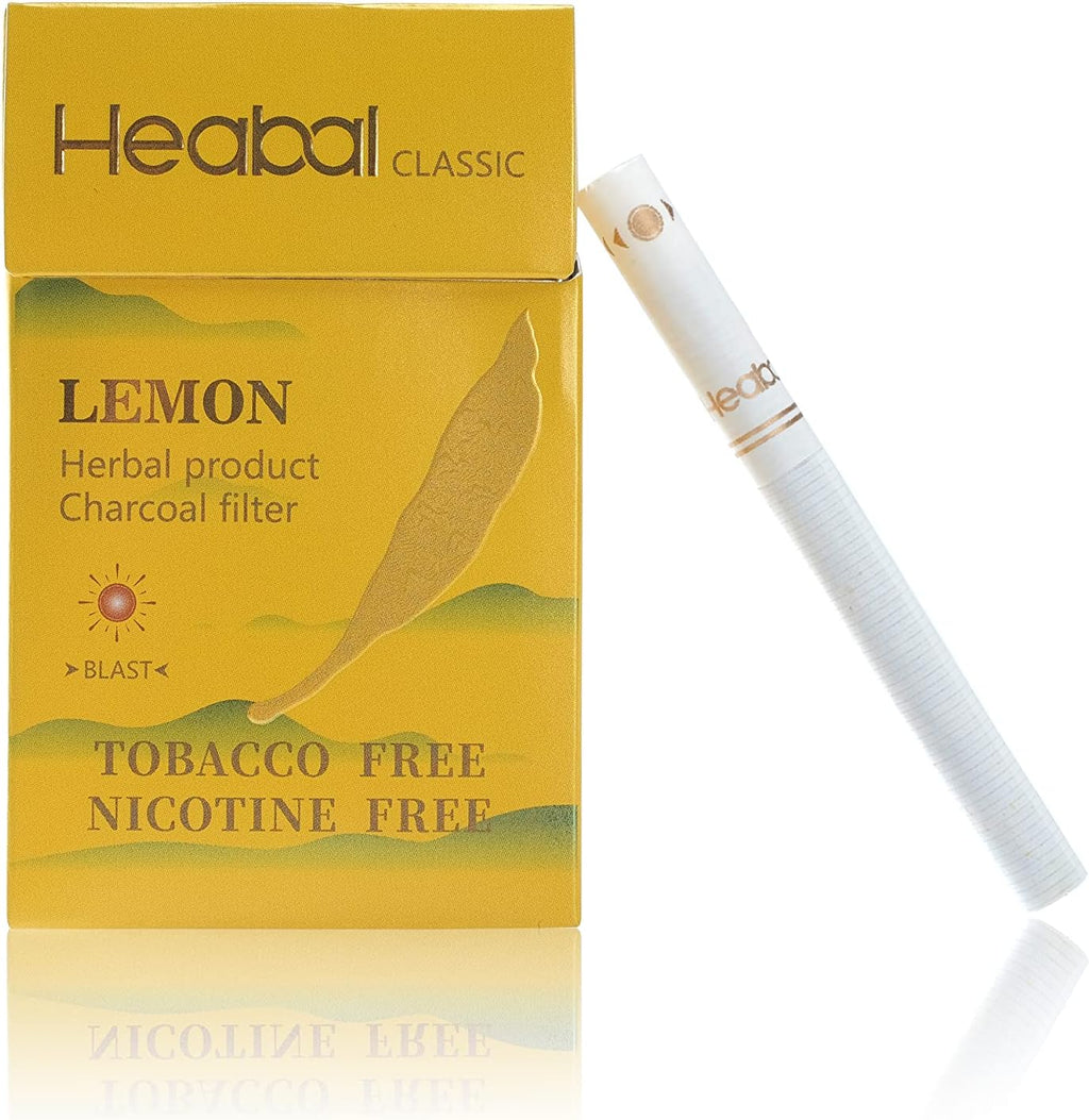 HEABAL Herbal Cigarettes Lemon Flavor front pack view for nicotine free smoking.