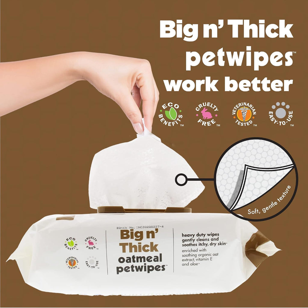 Soothing organic oatmeal and aloe vera wet wipes for dogs and cats.