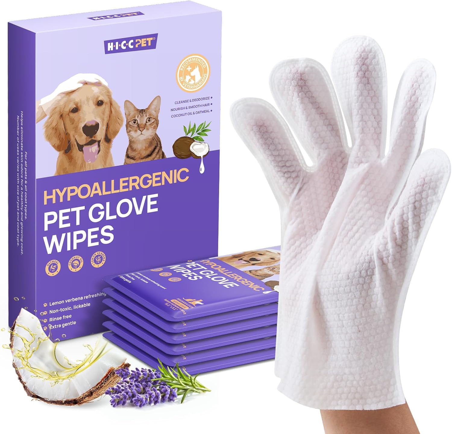 HICC PET Dog Wipes Cleaning Deodorizing Glove Wipes for Dogs, Cats & Horses, Vet Recommended Hypoallergenic Hydrating & Nourishing Pet Wipes for Eyes, Ears, Butt & Paws, No-Rinse, 20pcs Coconut Scent - Image 13