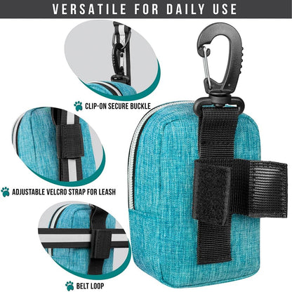PetAmi portable doggy waste bag carrier attached to a retractable leash with velcro straps