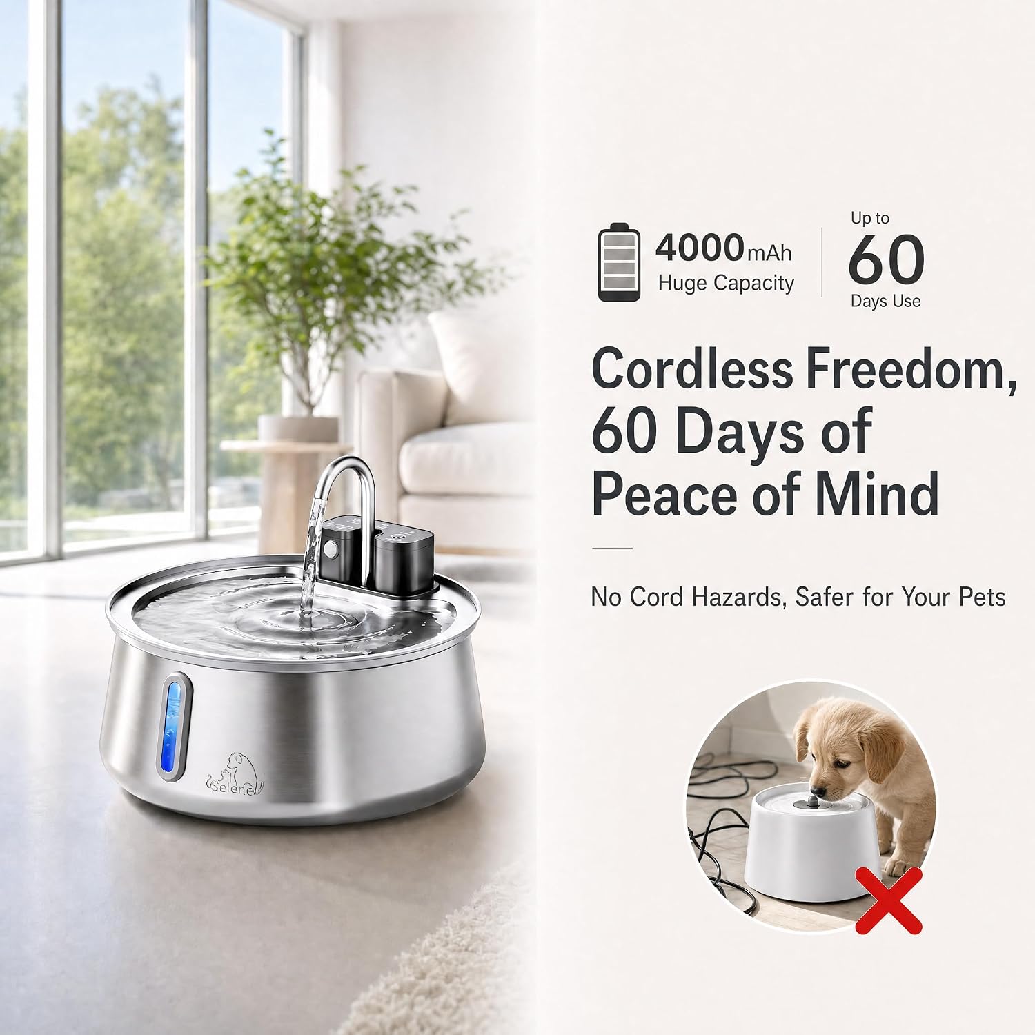 Selene 4 liter dog water fountain intelligent mode panel