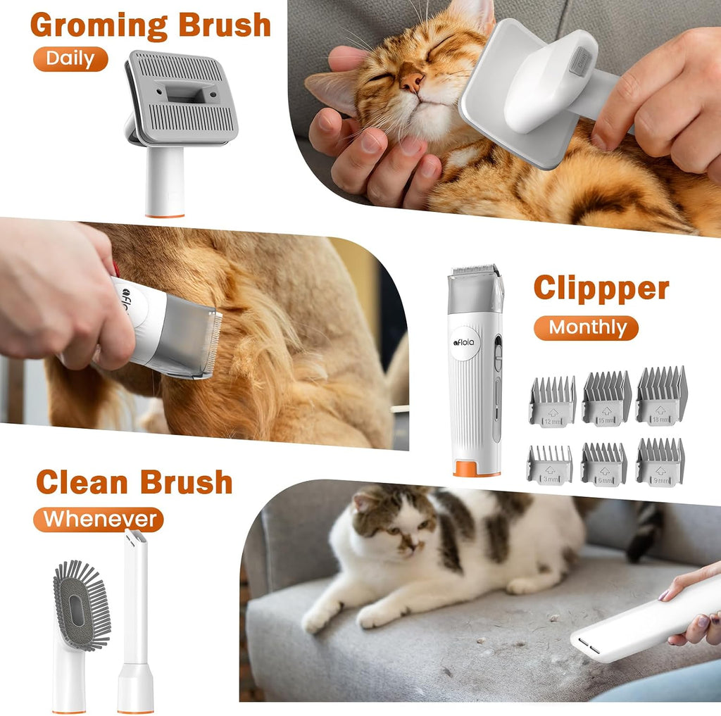 Kakipi low noise pet hair vacuum cleaner with electric clippers and attachments displayed