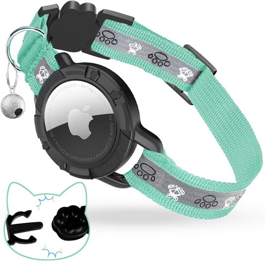 Odokele Breakaway AirTag Cat Collar in premium green color showing front view with integrated tracking holder