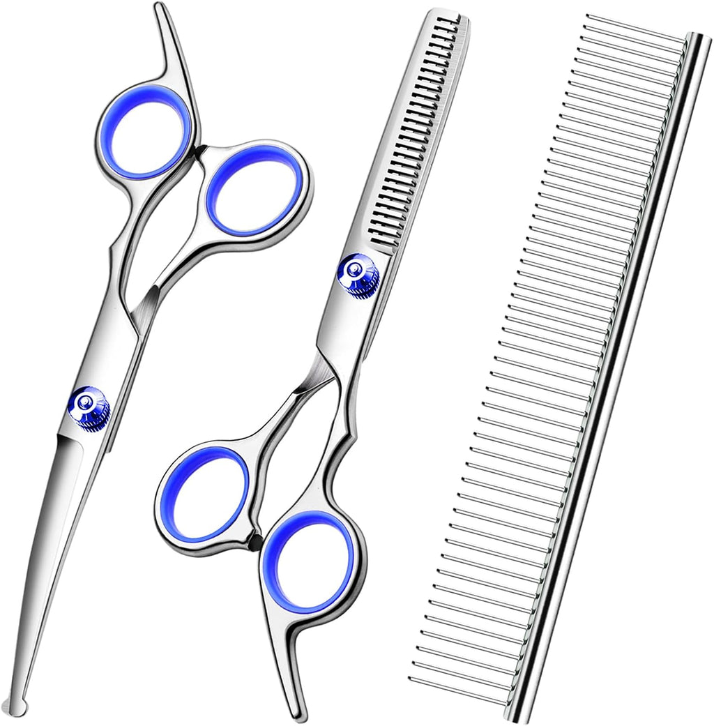 FAIGEO Dog Grooming Scissors with Safety Round Tips Stainless Steel Professional Dog Grooming Kit - Thinning, Curved Scissors and Comb for Cat Pet (Pink 4 in 1) - Image 11