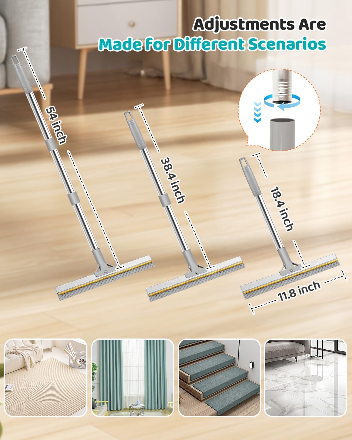 Skrmisda 54 inch adjustable handle carpet rake tool